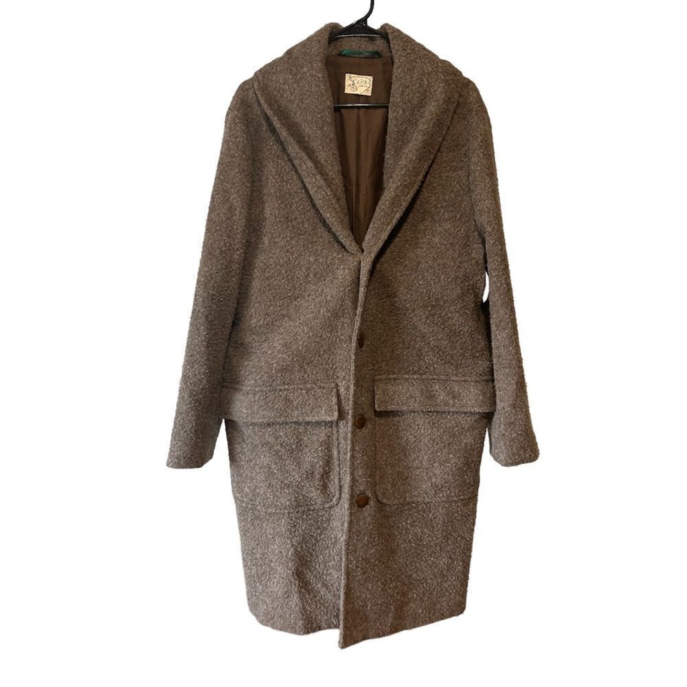 WYTHE SHAWL COLLAR WOOL COAT IN BROWN/ CREAM CASENTINO TWILL - Picture 10 of 12